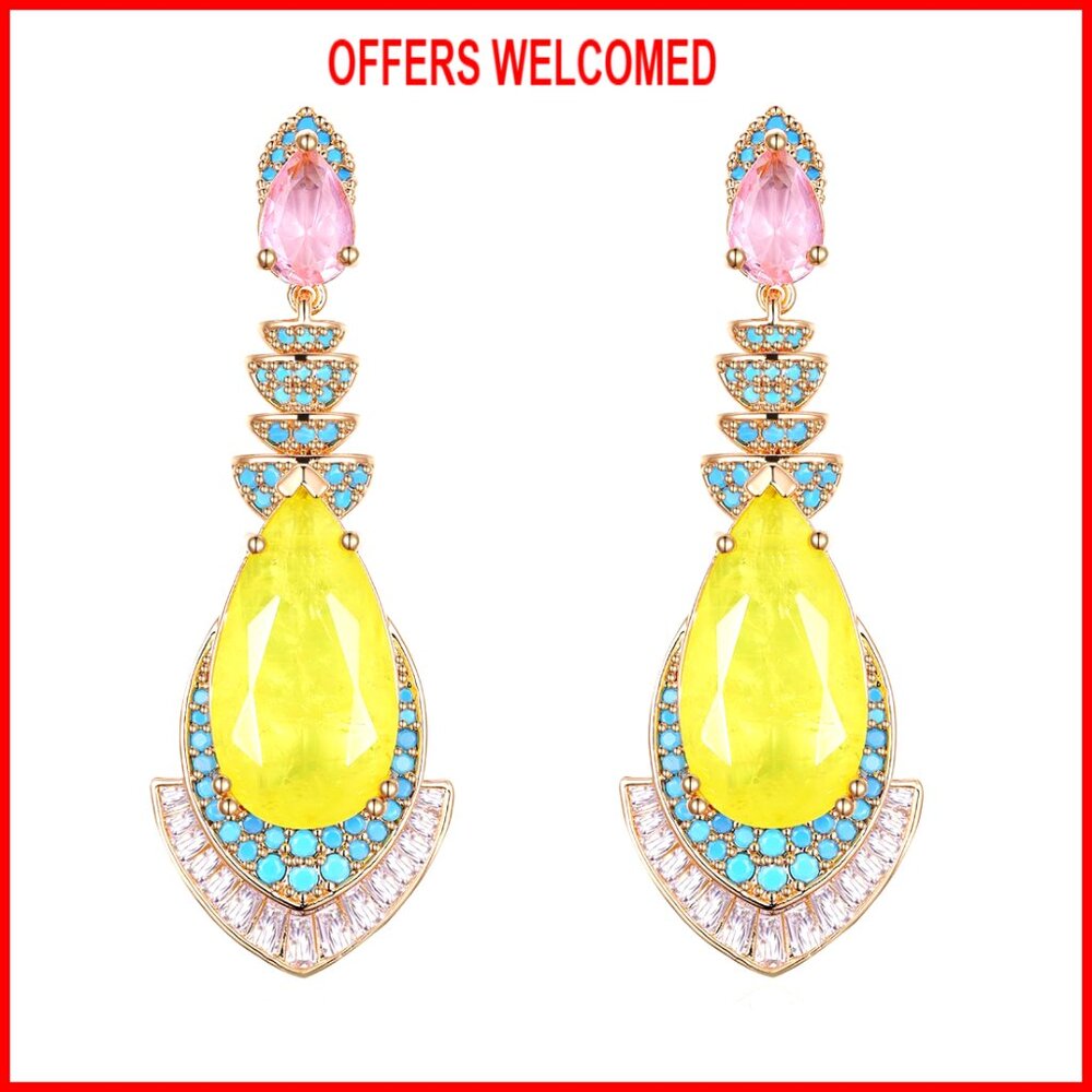 Vintage Teardrop Dangle Earrings 925 Sterling Silver 14K Gold Plated